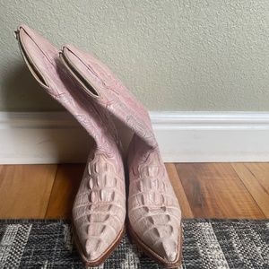 Pink Crocodile Cowboy Boots
